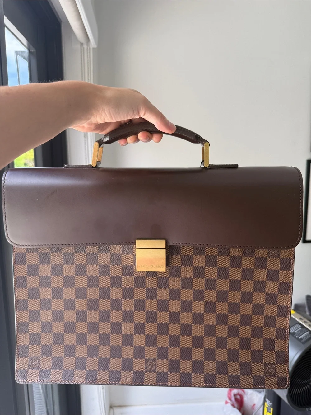 Louis Vuitton Brown Damier Canvas Laptop Briefcase with Gold Hardware